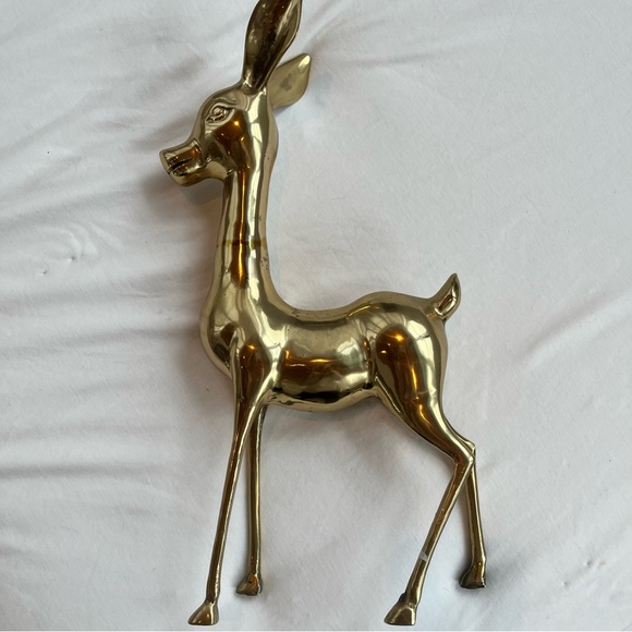 2 Large Brass Deer Vintage Patina Hollywood Regency Mid-Century Modern MCM - Picture 4 of 16